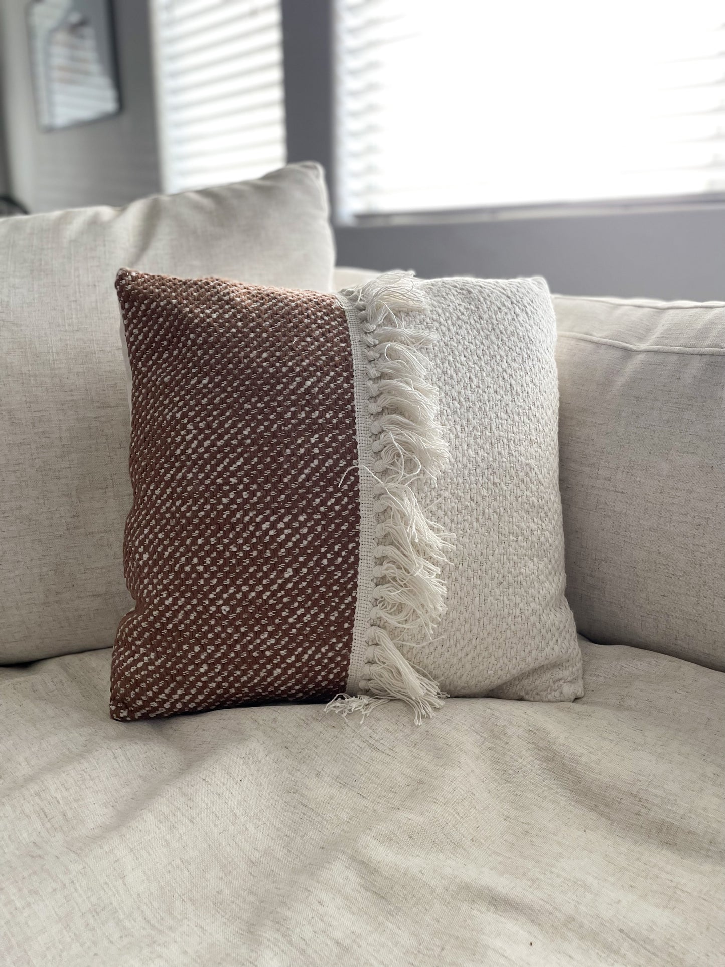 Neutral Brown Woven Throw Pillow