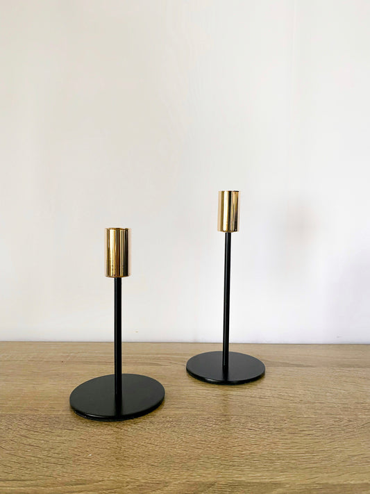 Black & Gold Candle Holders (Set Of 2)