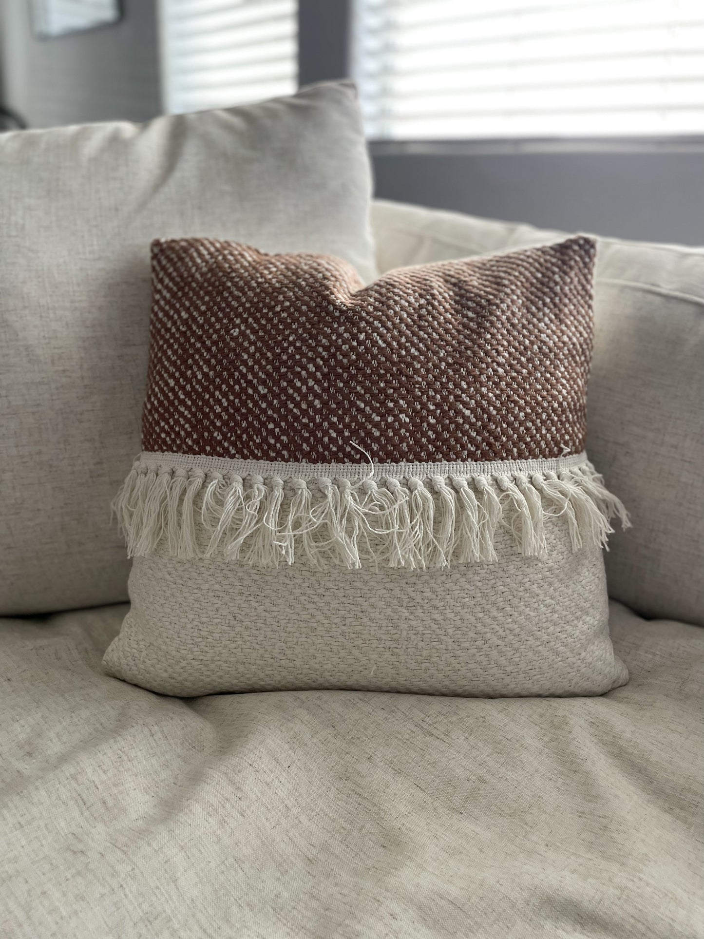 Neutral Brown Woven Throw Pillow