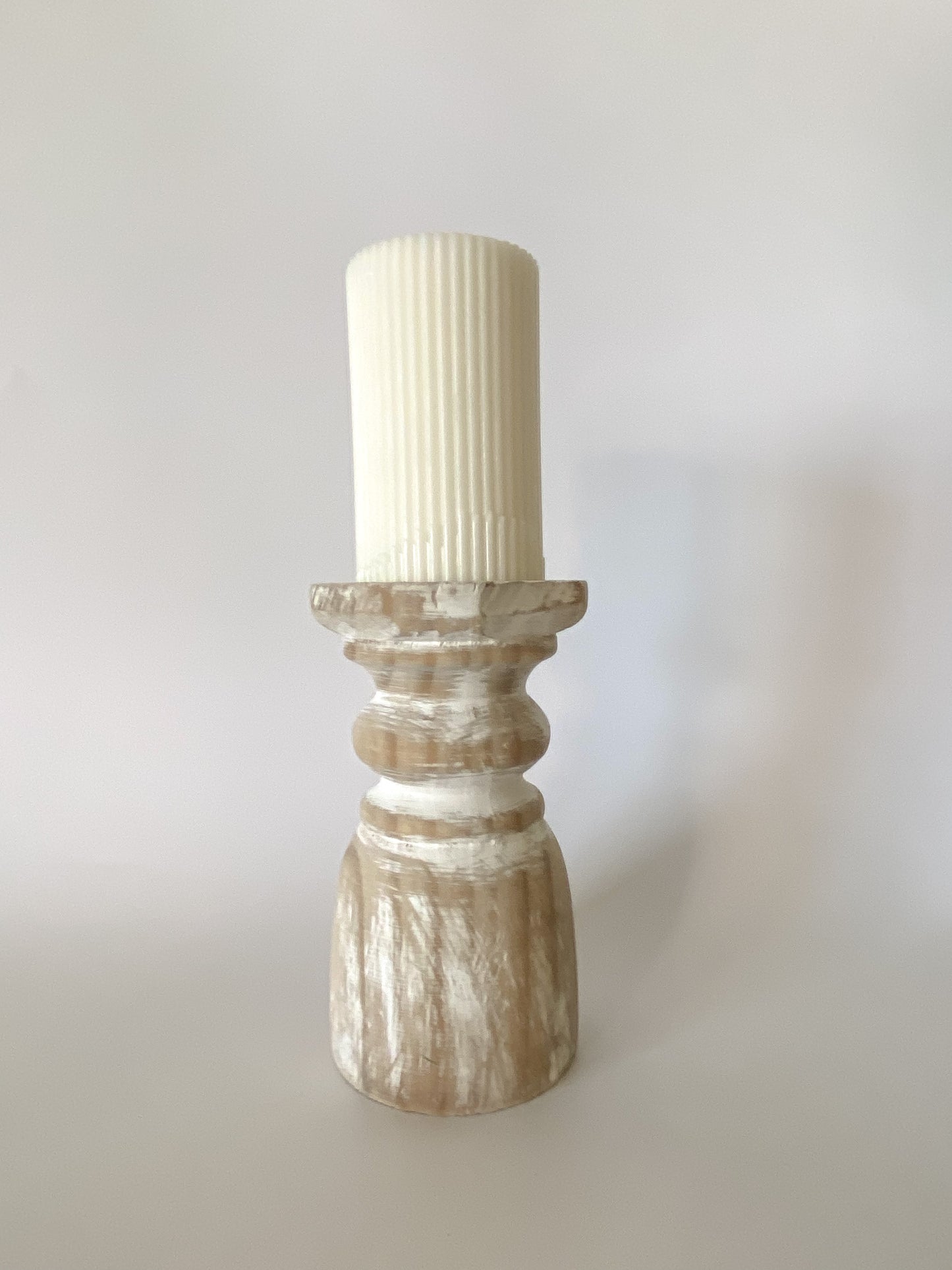 Distressed Wood Pillar Candle Holder