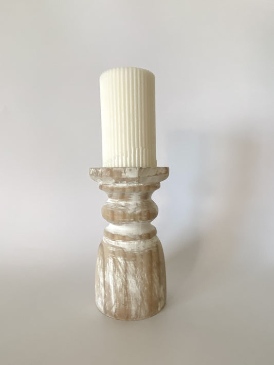 Distressed Wood Pillar Candle Holder